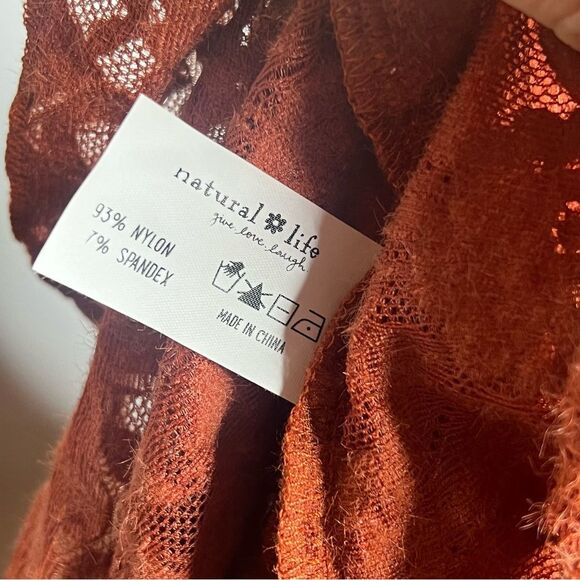 Natural Life NEW Rust Floral Lace Sheer Short Sleeve Top Stretchy Boho Size L - Picture 5 of 5